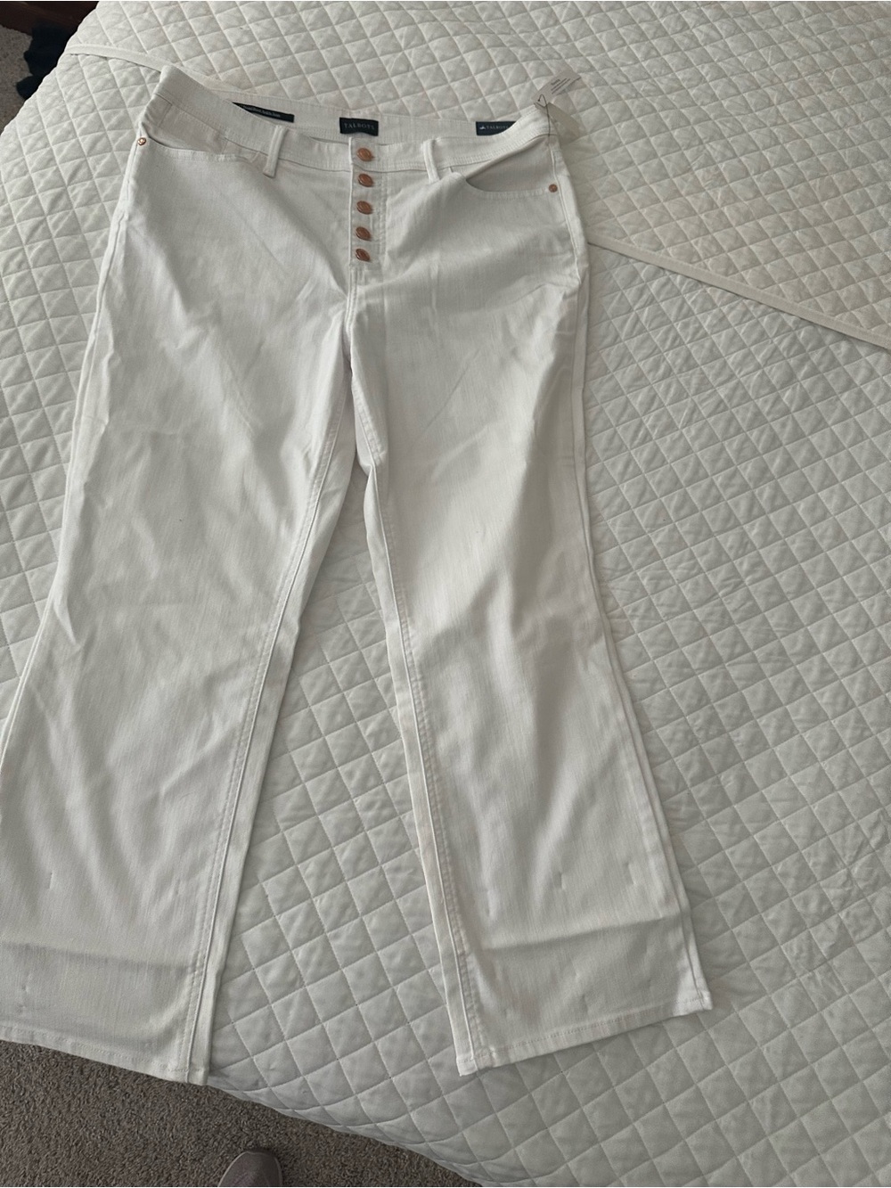 TALBOTS Size 14 White Women's Button-Fly Jeans- Demi- Bootcut- NWT